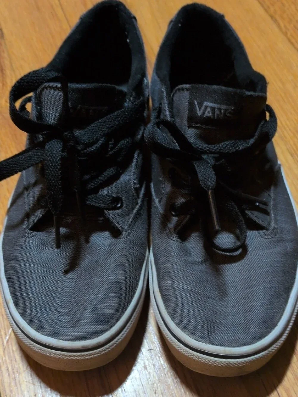 Vans youth Black Canvas Low-Top Sneakers with White Sole size 5